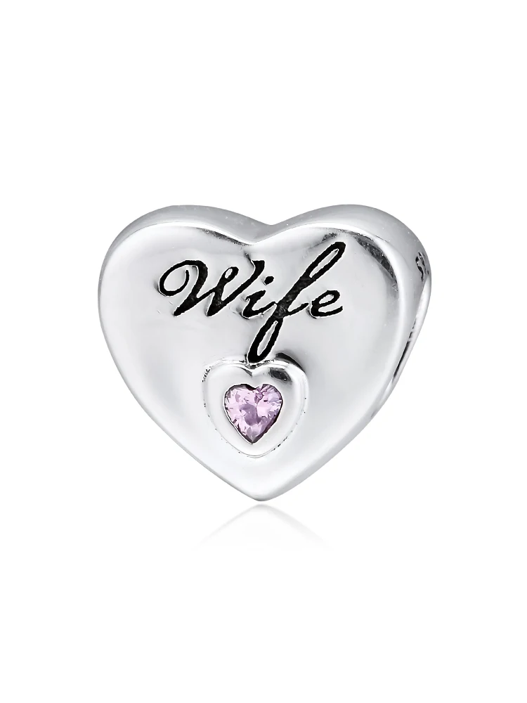 DIY Fits for Pandora Charms Bracelets Wife Love Heart Beads 925 Sterling-Silver-Jewelry Free Shipping