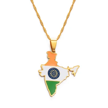 

Anniyo India Map Flag Pendant Necklaces Gold Color Indian Jewelry #157821