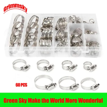

60PCS Boxed Home Tools Pipe Clips Fastener Stainless Steel Hose Clamp