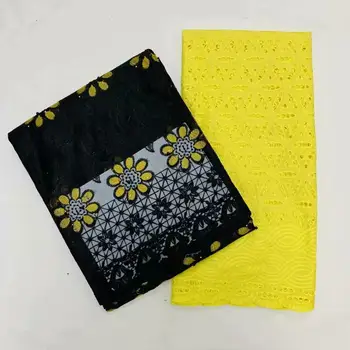 

2.5yards african swiss voile lace fabric with 2.5yards net tulle lace fabric beautiful hollow out cotton and french lace JFJN043