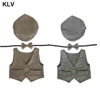 

Lovely Newborn Baby Little Gentleman Hat Bow Tie Cotton Costume Infant Photography Props Outfits