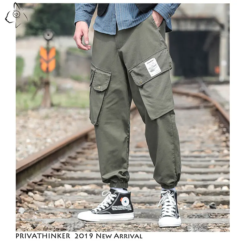 Privathinker Men Loose Black Cargo Pants Streetwear Joggers Mens Hip Hop Big Pockets Pants Male Autumn Trousers Oversize