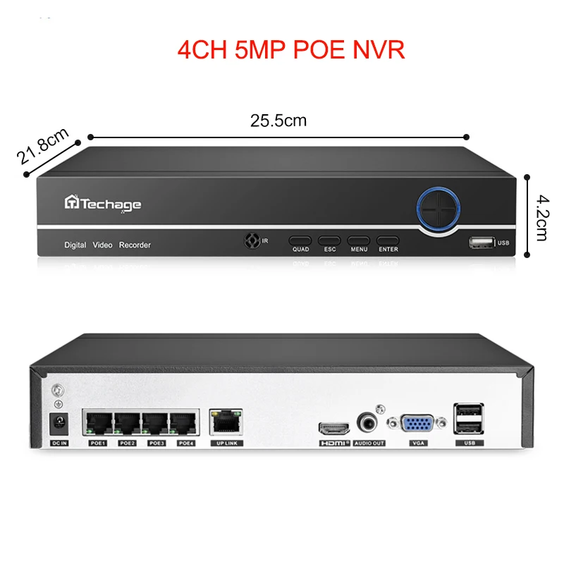  Techage H.265 4CH 8CH 4MP 5MP 1080P POE NVR Audio Out Security Surveillance Network Video Recorder 