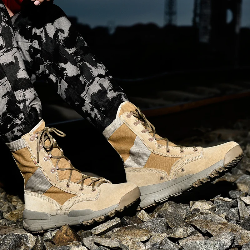 Anti-sand Combat Military Boots Men Outdoor Travel Climbing Hiking Shoes Mens Shockproof Waterproof Army Desert Tactical Boots