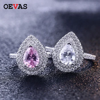 

Fashion Brand jewelry 925 Sterling Silver ring Waterdrop AAA Zircon 2 Surround Pave setting CZ Wedding Rings For Women Size 5-10