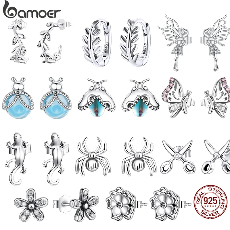 

BAMOER Silver Leaf Ear Studs 100% 925 Sterling Silver Delicate Leaf Earrings for Women Statement Jewelry