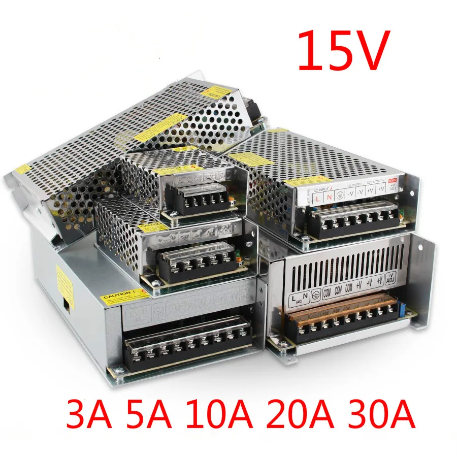 15 V Трансформаторы освещения 110V 220V AC к DC 15 Volt 3A 5A 10A 20A 30A блок питания 45W 75W 150W 300W 450W для светодиодной лампы полосы
