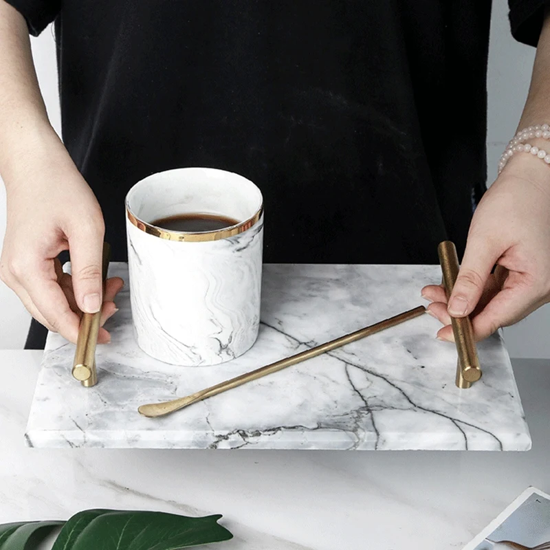 Скандинавском стиле позолоченная ручка керамический Мраморный поддон для хранения доска для хранения торта десертная тарелка для суши ювелирный дисплей Tr