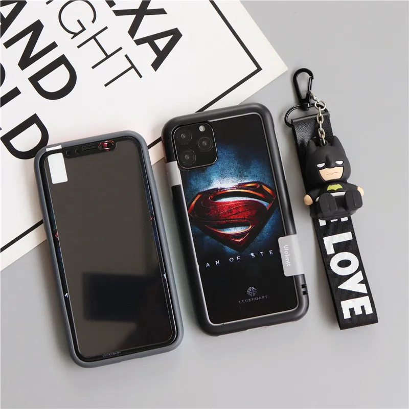 Черный Для iPhone 11promax 8 Plus противоударный бампер+ B& F Супермен пленка для экрана из закаленного стекла для iPhone Xsmax xr 7 8 plus 6S 3D+ ремешок - Цвет: Черный