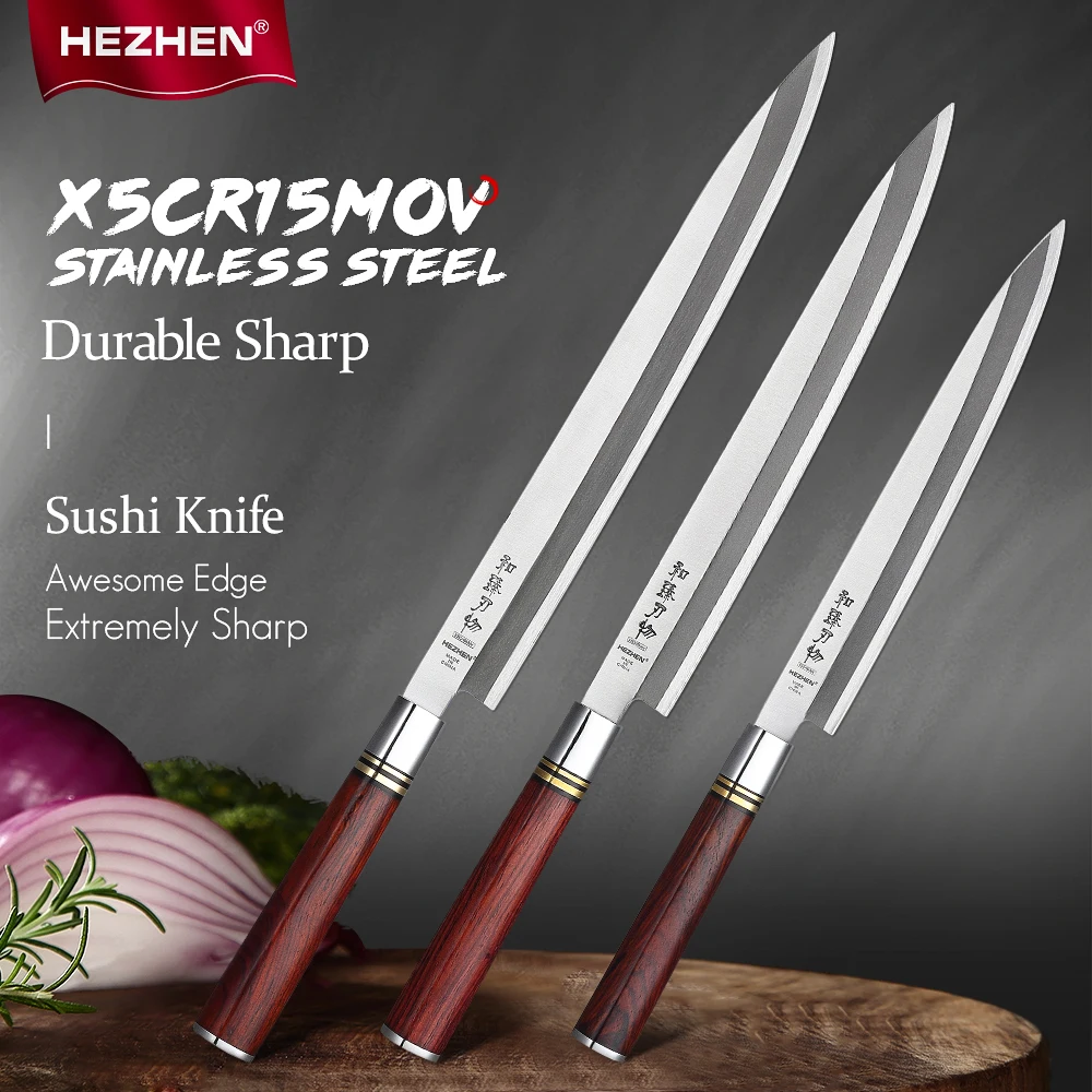 HEZHEN 240 300 мм Sashimi нож лососевые ножи для суши из нержавеющей стали кухонный сырой рыбы филе слои приготовления