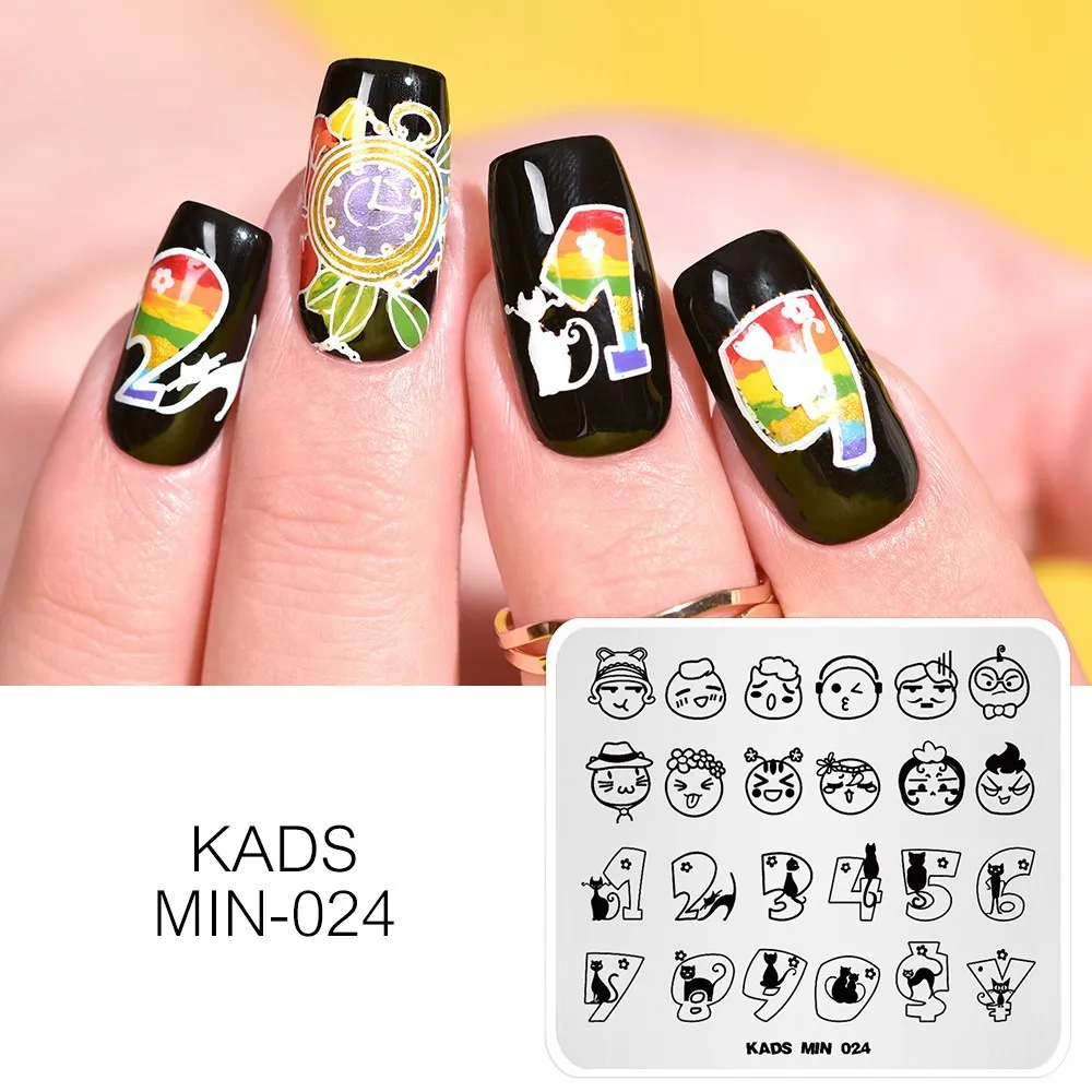 KADS пластины для стемпинга ногтей 33 дизайна, серия MIN, накладные изображения, шаблонные штампы, сделай сам, маникюрный штамп, трафарет для дизайна ногтей - Цвет: MIN 024