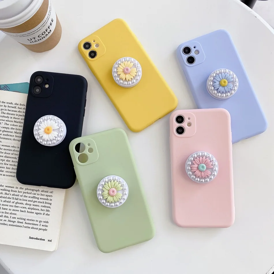 3D Daisy Flower Holder Phone Case For Xiaomi Mi 10 Pro 9 SE 8 Lite CC9E Note 5X 6X Cute Stand Matte Soft TPU Cover |