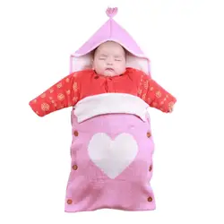 Спальные мешки для новорожденных; зимние теплые спальные мешки для младенцев с принтом в виде сердца; вязаные пеленальные пеленки;
