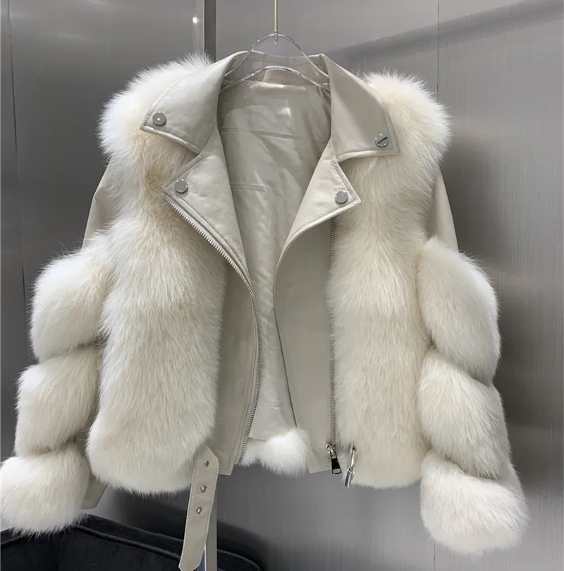 

Fashion Real Fox Fur Coats With Genuine Sheepskin Leather Wholeskin Natural Fox Fur Jacket Outwear Luxury Women 2020 Winter New