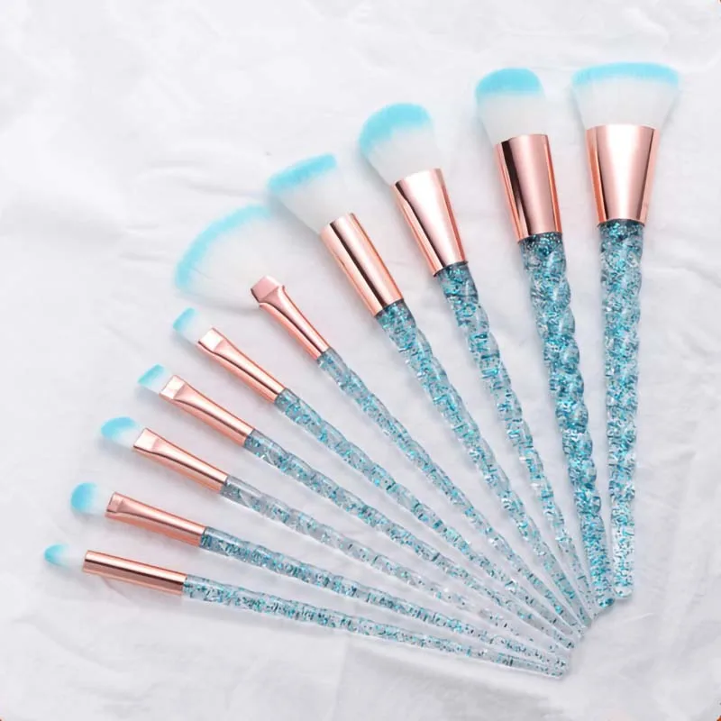 

10pcs Unicorn Diamond crystal handle spiral pattern Makeup Brushes Sets Foundation Powder Cosmetic Blush Eyeshadow Brush Tools