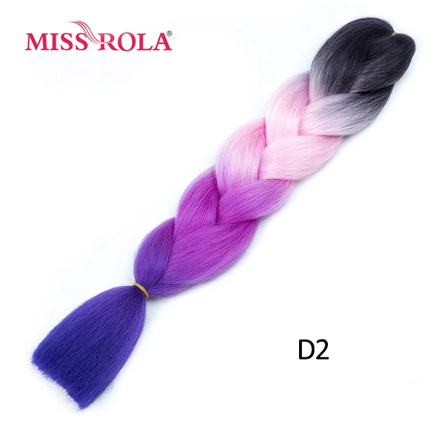Miss Rola Synthetic Support Wholesale 100g 24 Inch Jumbo BraidsPink Green Yellow High Temperature Fiber Ombre Hair Extensions D2