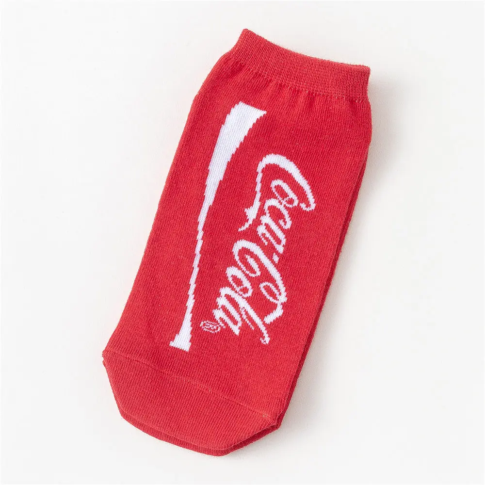 Мужские носки с забавными рисунками, летние модные короткие носки, унисекс, Harajuku Cola, Спортивные Носки с рисунком - Цвет: Red