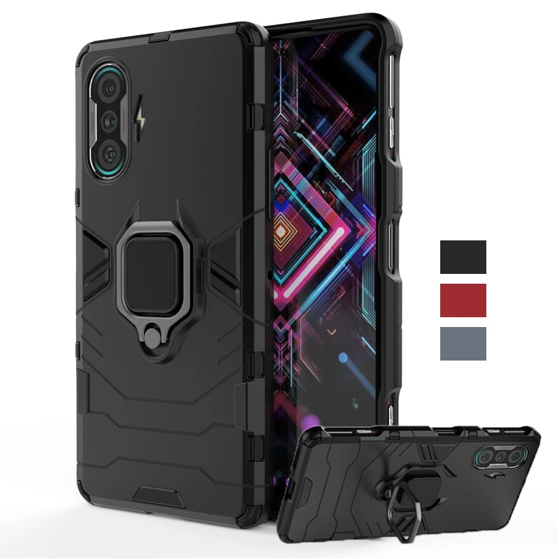 

Чехол-накладка для Xiaomi Poco F3 GT, противоударный, с магнитным кольцом и подставкой