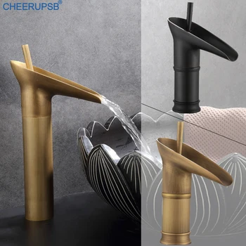 

Mitigeur Lavabo Salle De Bain Antique Hot Cold Water Mixer Faucet Bathroom Wash Basin Sink Tap Gold Faucets Retro Water Fall Tap