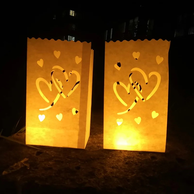 50 шт./лот Солнечный держатель для чайной свечи Luminaria бумажный Свеча-фонарь сумка для рождественской вечеринки наружное свадебное оформление новинка - Цвет: double hearts