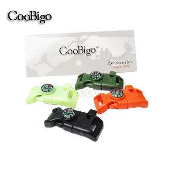 5pcs 5/8"Fire Starter Whistle Buckle Compass Flint &Scraper Paracord Bracelet Outdoor Camping Emergency Survival Kits#FLC158-FWC