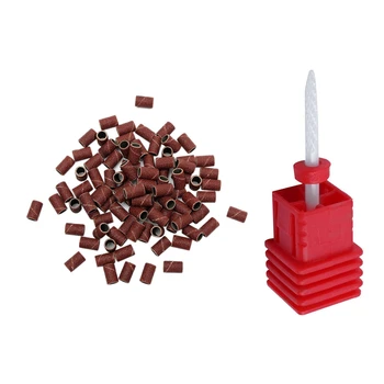 

100 PCS Nail Drill Sanding Band Machine Replacement Bits (80) & 1x Ceramic Nail Drill Bit Shank Pedicure BT009-F
