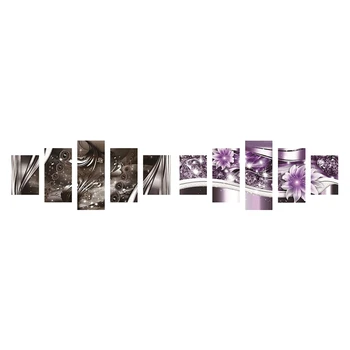 

2 Set Diamond Painting Kits Diamond Paintings Art DIY By Number Kits,Abstract Leaf Brown Silver & Purple Flowers