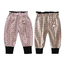 Детская одежда для девочек на весну хлопковые брюки сладкие и милым принтом в горошек с изображением кролика штаны