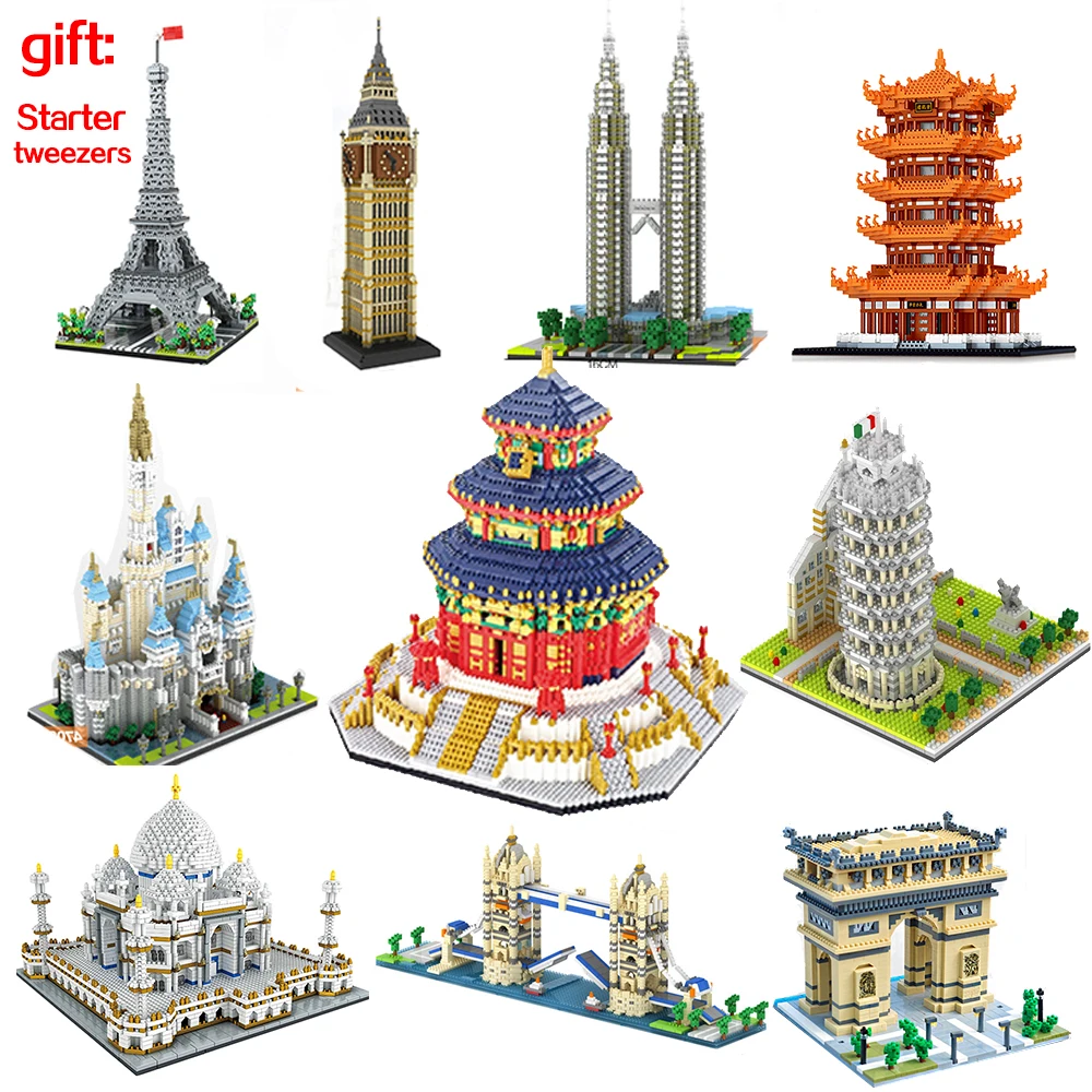 Buen trato Compatible con famosos del mundo de arquitectura, vista a la calle del Louvre pirámide Big Ben de Londres bloques de construcción bloques de juguete para niños de regalo AANoVAoj5
