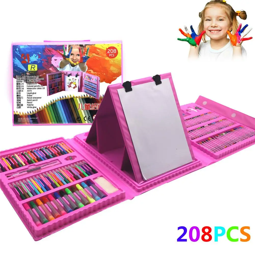 

208pcs Children Painting Set Inspiration Art Set Oil Painting Sticks Drawing Brushes Elementary Water Color Pens Sketching Crayo