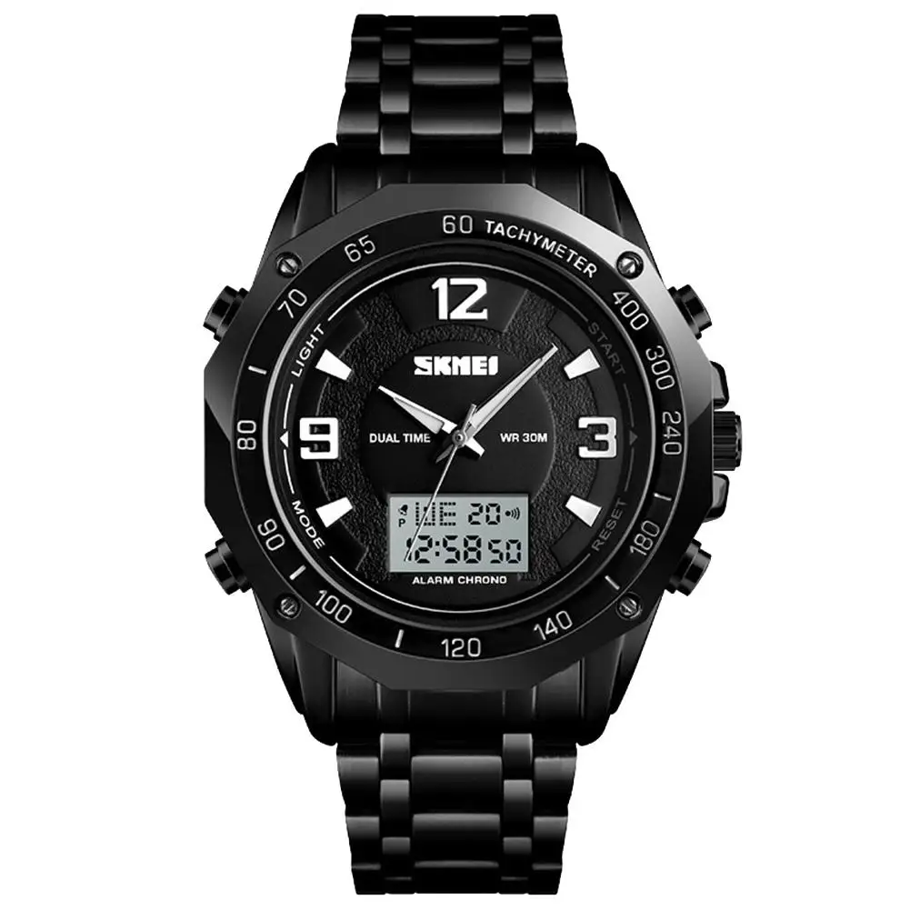 

SKMEI Men Fashion Simple Casual Luminous Alarm Stopwatch Dual Time Stainless Steel Band Digital Watch 2019 Hot Sale New