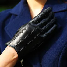 Женские перчатки из натуральной кожи на молнии, стильные зимние теплые бархатные утепленные модные черные женские перчатки из овчины DQ111