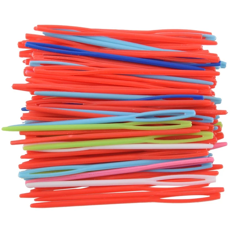 

100 pcs 7CM/2 3/4inch Plastic Hand Sewing Yarn Darning Tapestry Needles Plastic Lacing Needles Notions Craft (Random Color)