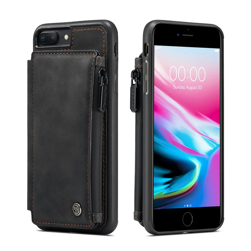 

Case For iPhone 7 8 Plus SE 2020 7 8 Leather Zipper Purse Flip Cover Credit Card Slot Stand Shockproof Full Protective Cover