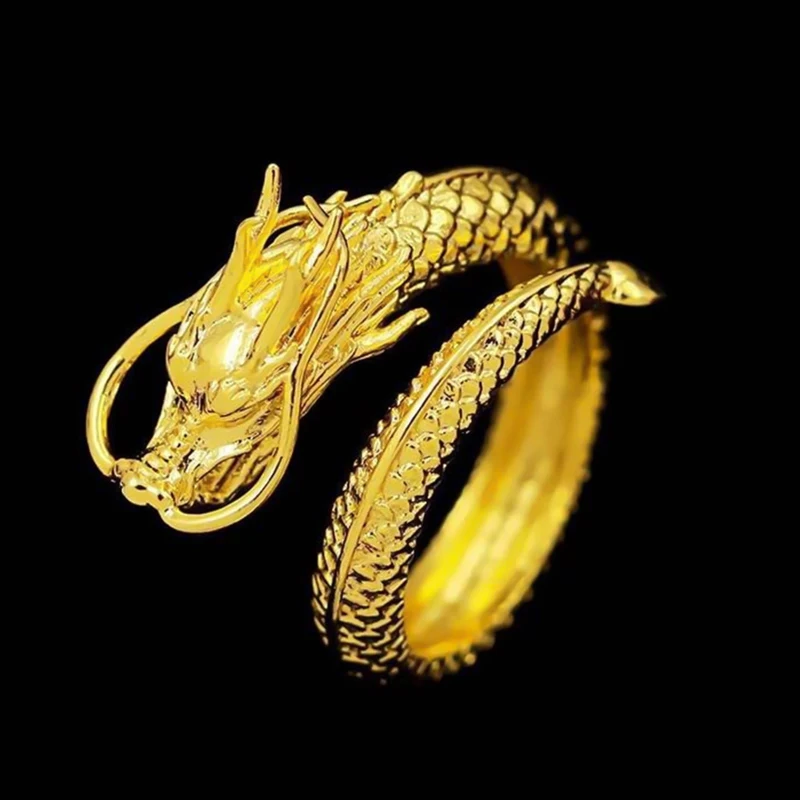 Gold Dragon Phoenix Couples Wedding Rings Adjustable Jewelry Wholesale