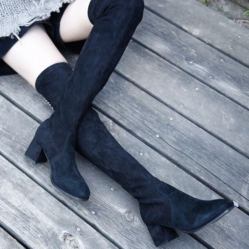 Artmu Original New High Heel High-knee Boots Slim Boots Comfortable Handmade Black Women Boots Slip-on Long Boots 1901-1