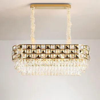 

New design gold crystal chandelier suspension LED light AC110V 220v lustre moderne dinning room living room luxury lamp