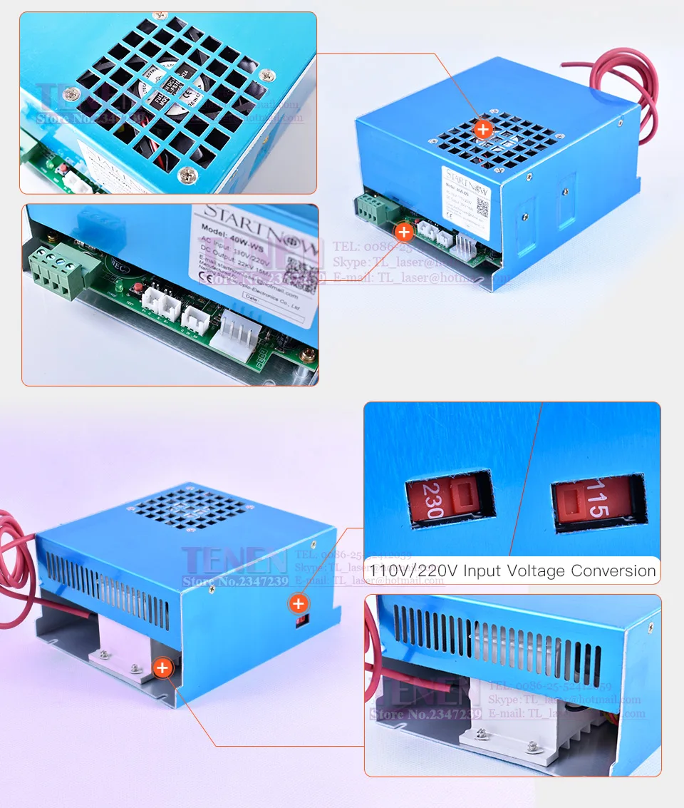 40W-WS MYJG-40 40 Вт Co2 лазерный генератор 110 В 220 В Универсальный высоковольтный источник питания для лазерной гравировки, маркировки, резки