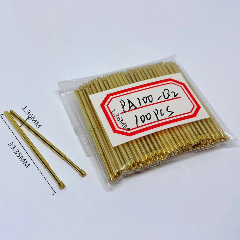 

100Pcs Metal Brass Gold Plated Compression Test Pin PA100-Q2 Gold Electronic Test Pogo Pin Diameter 1.36MM