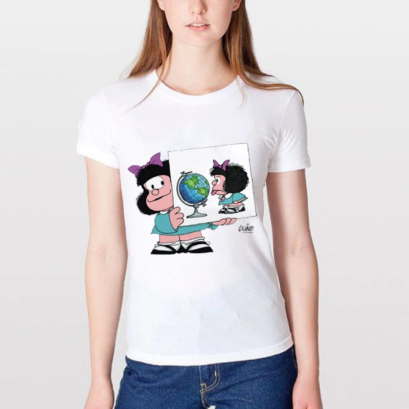 Футболка с коротким рукавом Quino, женская футболка Pkorli PAZ Mafalda, Женская забавная футболка с круглым вырезом, женские топы, футболки, Camiseta Mujer - Цвет: WH