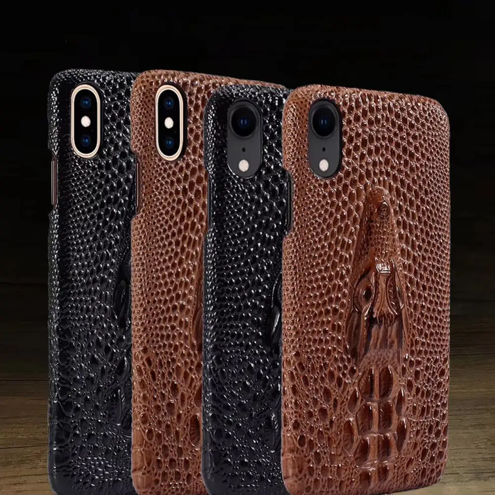 Luxury Authentic Genuine Leather Case For iphone 7 8 Plus X XR XS Max Solid Crocodile Back Cover 7plus 8plus XsMax Dragon Cases | Мобильные