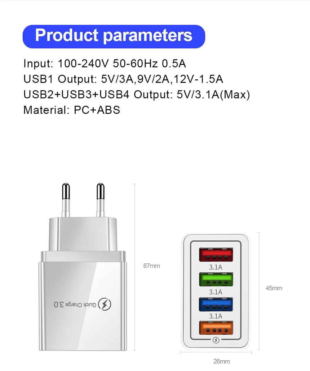 apple fast car charger 4 USB Fast Charger Quick Charge 4.0 3.0 Universal Wall For iPhone 12 11 Samsung Xiaomi Mobile Phone Chargers Fast Charging best usb car charger