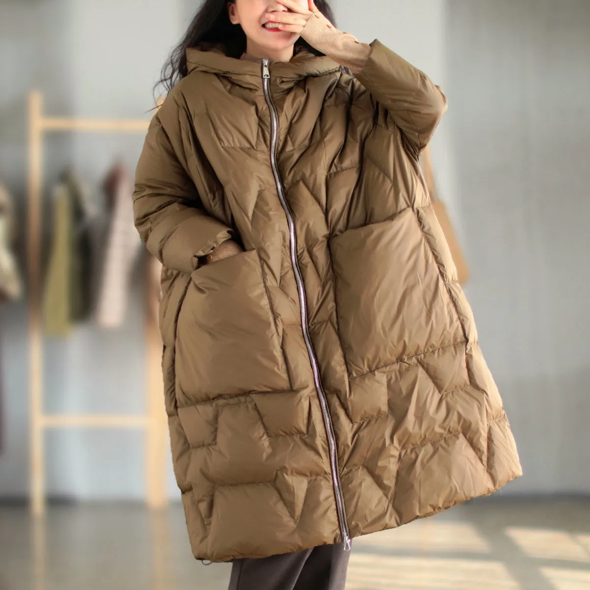

2021 winter newest fashion 90% white duck down women jacket loose super warm winter coat Stripe outdoor sport casual long parkas