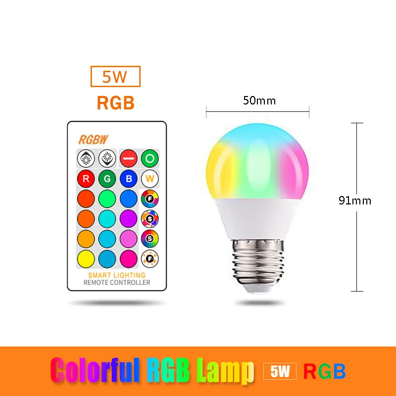 RGB E27 5W 3 Вт 5 Вт 7 Вт 10 Вт RGB светодиодный светильник E27 E14 GU10 AC 110 В 220 В светодиодный светильник с ИК-пультом дистанционного управления диммер праздничный Декор красочное ночное освещение - Испускаемый цвет: RGB E27 5W