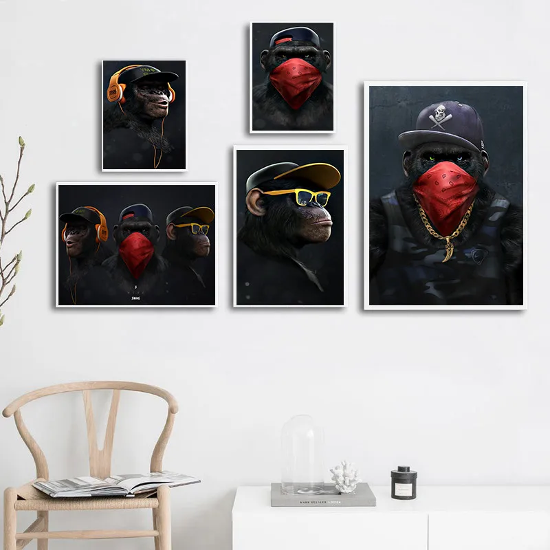 Scimpanzé Pittura A Olio Fashion Style White Coated Poster Picture Wall Living Room Poster Home Decor