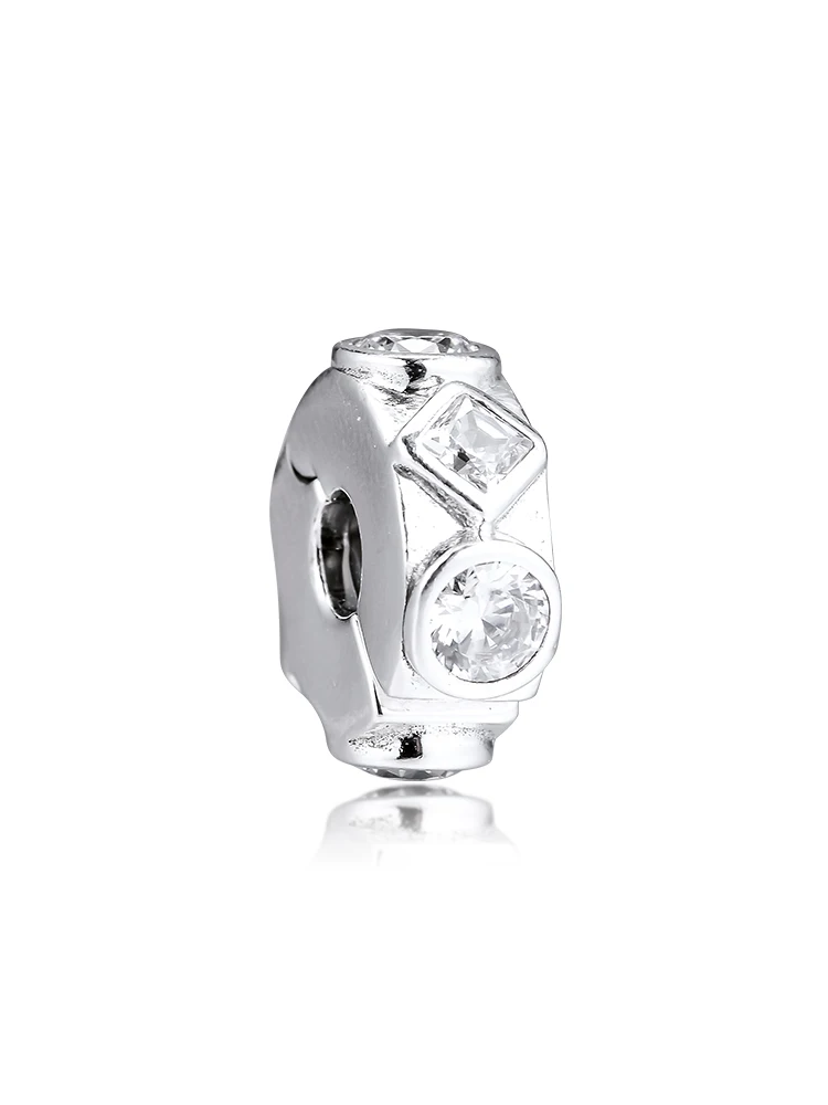 DIY Подходит для Pandora шармы браслеты геометрические формы клип бусины 925 пробы-серебро-ювелирные изделия