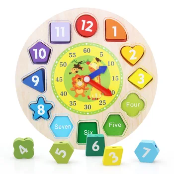 

Children's Wooden Clock and Clock Arithmetic Toy Color Shape Pairing Puzzle Toy Clock and Clock Time Cognition Game Toy