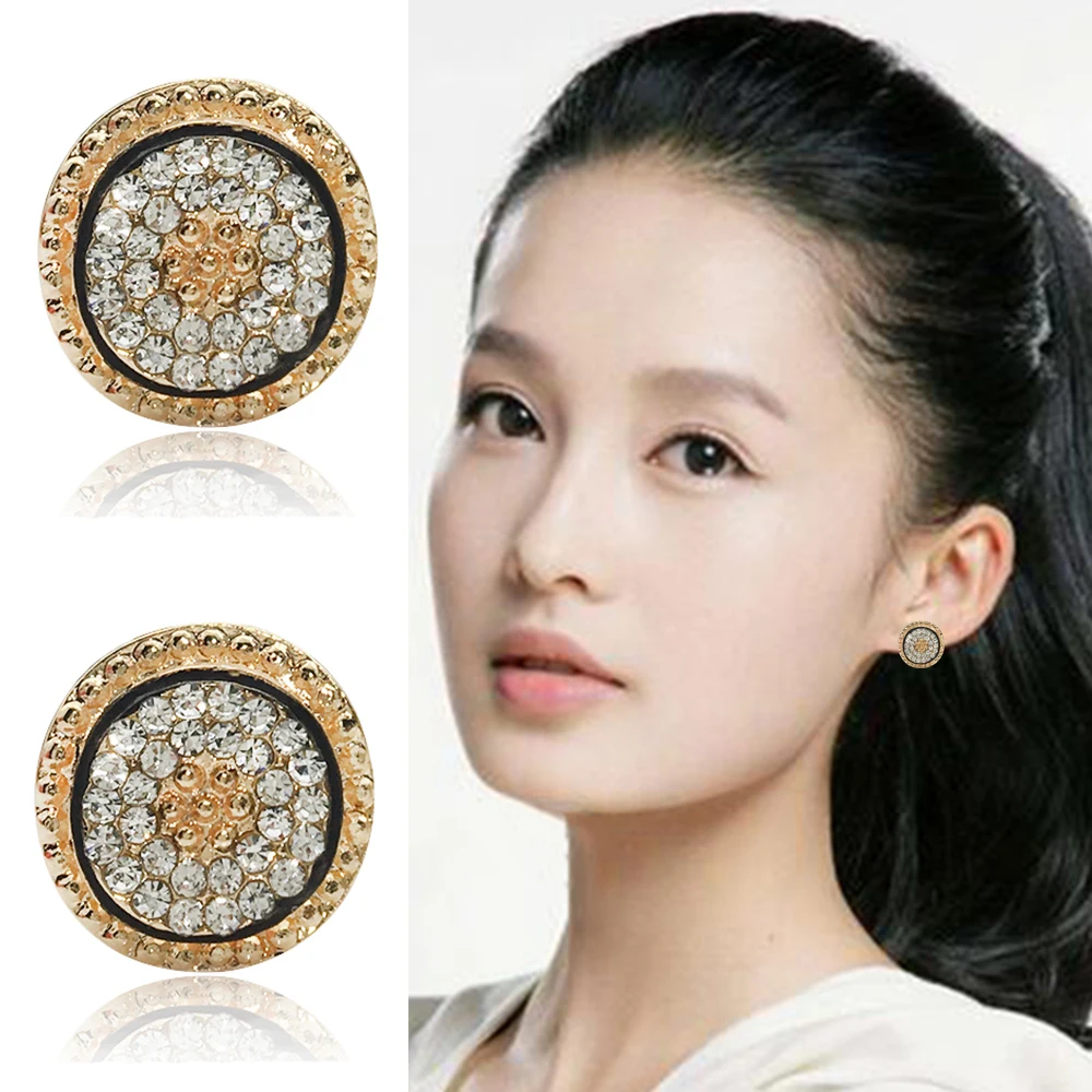 Europe Simple Natural Hollow Rhinestone Earrings Personalized Fashion Pearl Round Clip on Earrings Jewelry for Wonen
