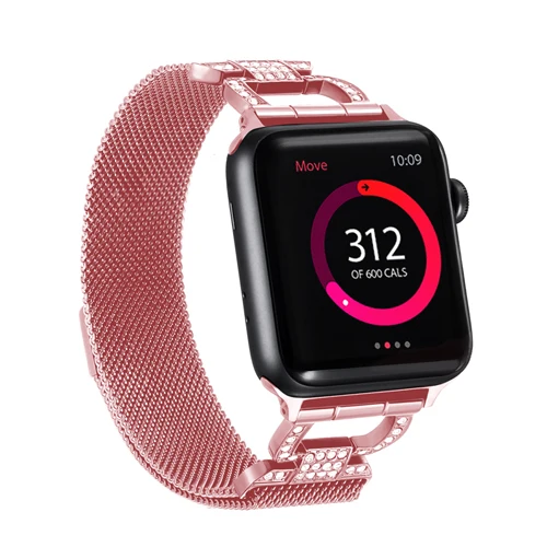 Миланская петля Алмазный ремешок для apple watch ремешок 44 мм 40 мм apple watch 4 5 3 браслет из нержавеющей стали iwatch ремешок 42 мм 38 мм - Цвет ремешка: Rose Pink