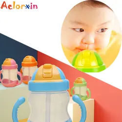 280ml  Baby Bottles New Double Handle Baby Trainer Cup Straw Type Cup Baby Kids Children Feeding Drinking Water Cup Water Bottle